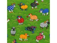 Rainbow Sheep - Bright Cartoon Sheep on a Green Background